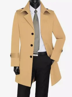 Men's Windbreaker Simple Mid-Length Windbreaker Jacket Business Lapel Trench Coat