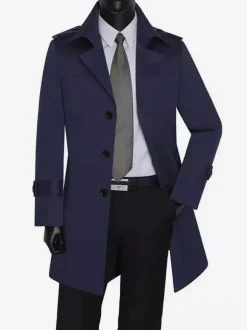 Men's Windbreaker Simple Mid-Length Windbreaker Jacket Business Lapel Trench Coat