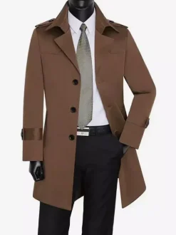 Men's Windbreaker Simple Mid-Length Windbreaker Jacket Business Lapel Trench Coat