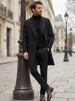 Men's Winter Woolen Coats Mid-Length Double-Breasted Suits