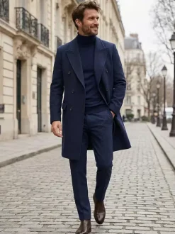 Men's Winter Woolen Coats Mid-Length Double-Breasted Suits
