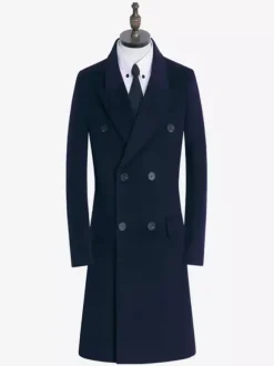 Men's Winter Woolen Coats Mid-Length Double-Breasted Suits
