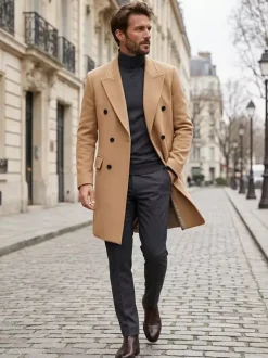 Men's Winter Woolen Coats Mid-Length Double-Breasted Suits
