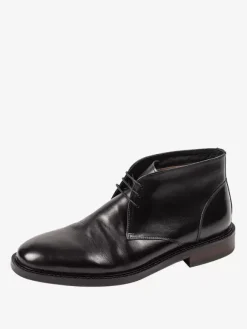 Men's Work Boots Black Cowhide Round Toe Lace Up Ankle Boots