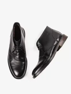 Men's Work Boots Black Cowhide Round Toe Lace Up Ankle Boots