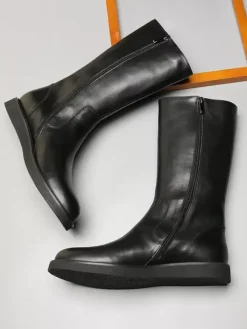 Men's Work Boots Cowhide Classic Black Knee High Boots