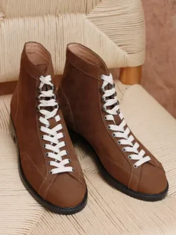 Men's Work Martin Boots Cowhide Classic Deep Brown Lace Up Short Ankle Boots