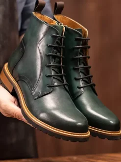 Men's Work Martin Boots Cowhide Classic Black Ankle Boots