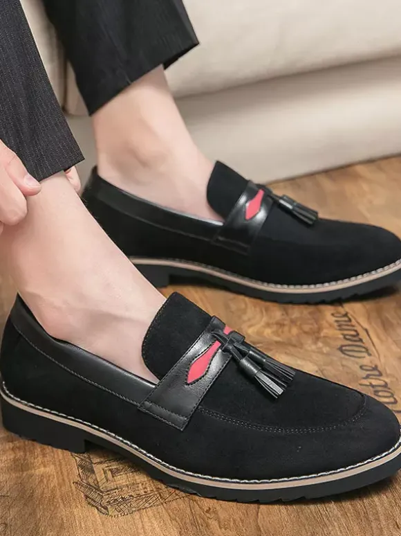 Men Tassel Loafer Shoes Slip On Pom Poms Round Toe Brown Loafers