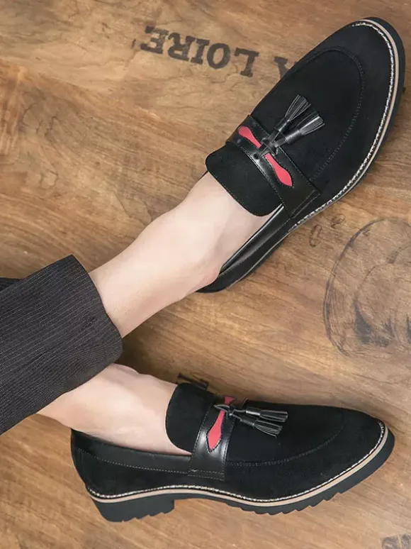 Men Tassel Loafer Shoes Slip On Pom Poms Round Toe Brown Loafers