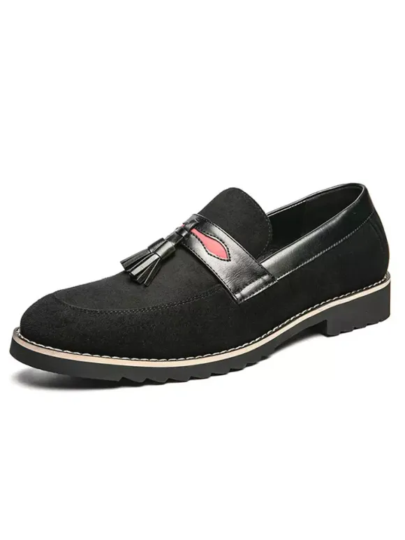 Men Tassel Loafer Shoes Slip On Pom Poms Round Toe Brown Loafers