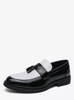 MenTassel Loafers Round Toe Color Block Slip-On Penny Shoes With Non-Slip Rubber Sole PU Leather Casual Shoes