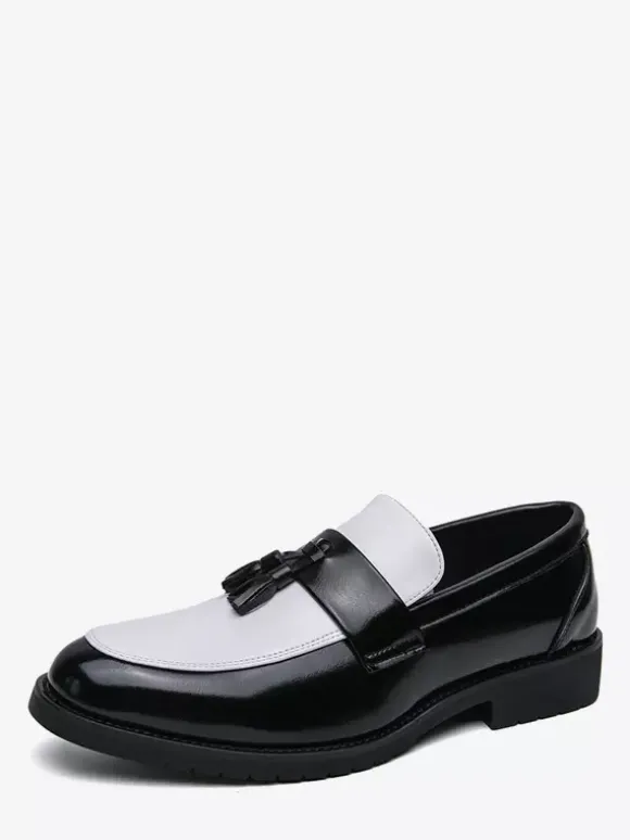 MenTassel Loafers Round Toe Color Block Slip-On Penny Shoes With Non-Slip Rubber Sole PU Leather Casual Shoes