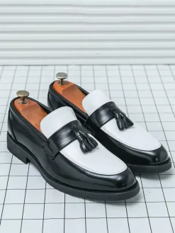 MenTassel Loafers Round Toe Color Block Slip-On Penny Shoes With Non-Slip Rubber Sole PU Leather Casual Shoes