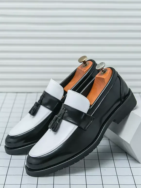 MenTassel Loafers Round Toe Color Block Slip-On Penny Shoes With Non-Slip Rubber Sole PU Leather Casual Shoes