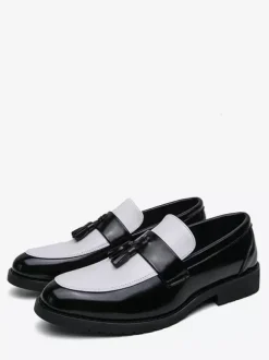 MenTassel Loafers Round Toe Color Block Slip-On Penny Shoes With Non-Slip Rubber Sole PU Leather Casual Shoes