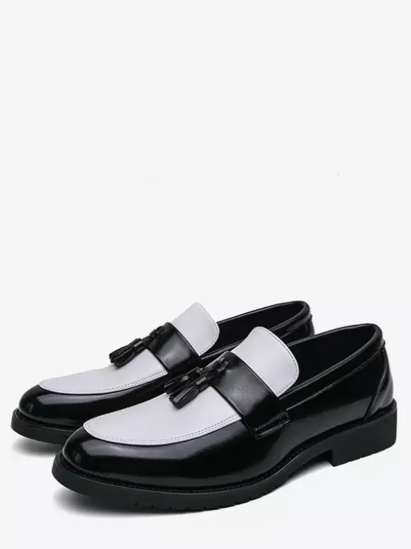 MenTassel Loafers Round Toe Color Block Slip-On Penny Shoes With Non-Slip Rubber Sole PU Leather Casual Shoes
