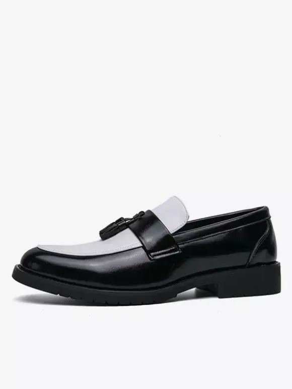 MenTassel Loafers Round Toe Color Block Slip-On Penny Shoes With Non-Slip Rubber Sole PU Leather Casual Shoes