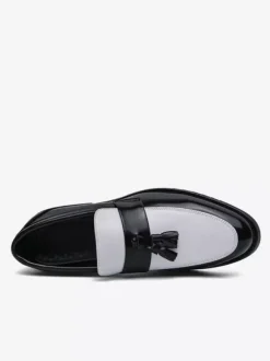 MenTassel Loafers Round Toe Color Block Slip-On Penny Shoes With Non-Slip Rubber Sole PU Leather Casual Shoes