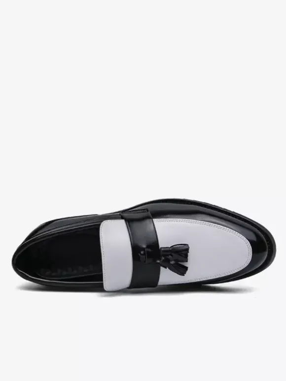 MenTassel Loafers Round Toe Color Block Slip-On Penny Shoes With Non-Slip Rubber Sole PU Leather Casual Shoes