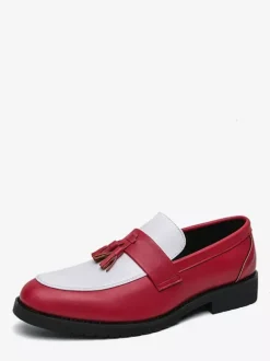 MenTassel Loafers Round Toe Color Block Slip-On Penny Shoes With Non-Slip Rubber Sole PU Leather Casual Shoes
