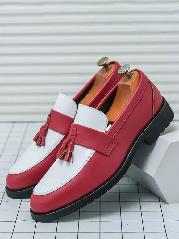 MenTassel Loafers Round Toe Color Block Slip-On Penny Shoes With Non-Slip Rubber Sole PU Leather Casual Shoes