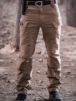Men Trousers Casual Irregular Natural Waist Straight Khaki Long Pants