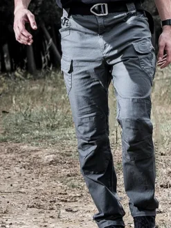 Men Trousers Casual Irregular Natural Waist Straight Khaki Long Pants
