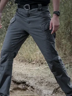 Men Trousers Casual Irregular Natural Waist Straight Khaki Long Pants