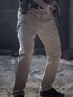 Men Trousers Casual Irregular Natural Waist Straight Khaki Long Pants