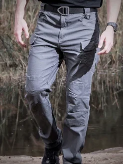 Men Trousers Casual Irregular Natural Waist Straight Khaki Long Pants