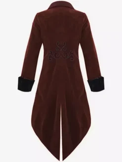 Men Vintage Clothing Stand Collar Aristocrat Style Gothic Tuxedo Blazer Coat Carnival Burgundy