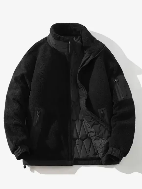 Men Wool Coat Two Pieces Detachable Stand Collar Cotton Coat