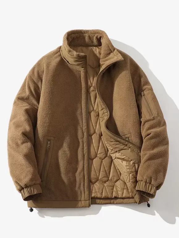 Men Wool Coat Two Pieces Detachable Stand Collar Cotton Coat