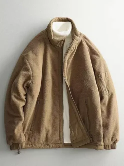 Men Wool Coat Two Pieces Detachable Stand Collar Cotton Coat