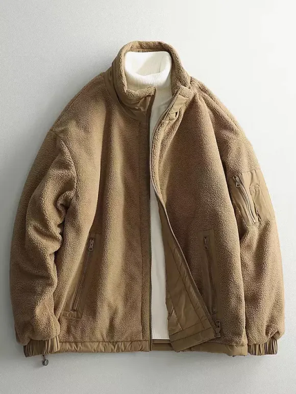 Men Wool Coat Two Pieces Detachable Stand Collar Cotton Coat