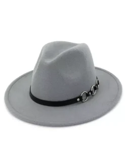 Men Wool Hat Metal Detail Brown Fedora Bowler Hat