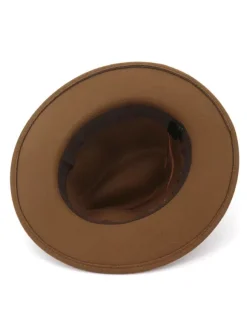 Men Wool Hat Metal Detail Brown Fedora Bowler Hat