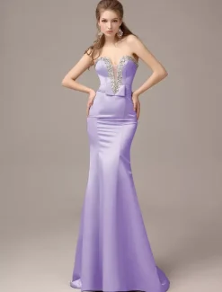 Mermaid Floor-Length Silver Satin Draped Evening Dress with Sweetheart Neck wedding guest dress