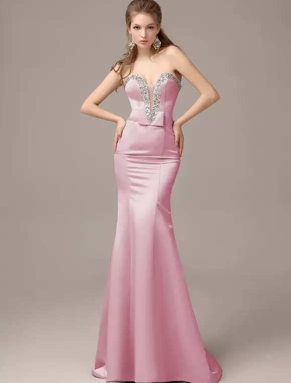 Mermaid Floor-Length Silver Satin Draped Evening Dress with Sweetheart Neck wedding guest dress