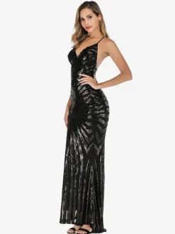 Mermaid Party Dresses Sleeveless Sequined Semi Formal Prom Long Dress