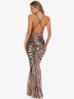 Mermaid Party Dresses Sleeveless Sequined Semi Formal Prom Long Dress