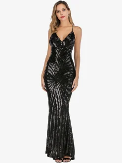 Mermaid Party Dresses Sleeveless Sequined Semi Formal Prom Long Dress