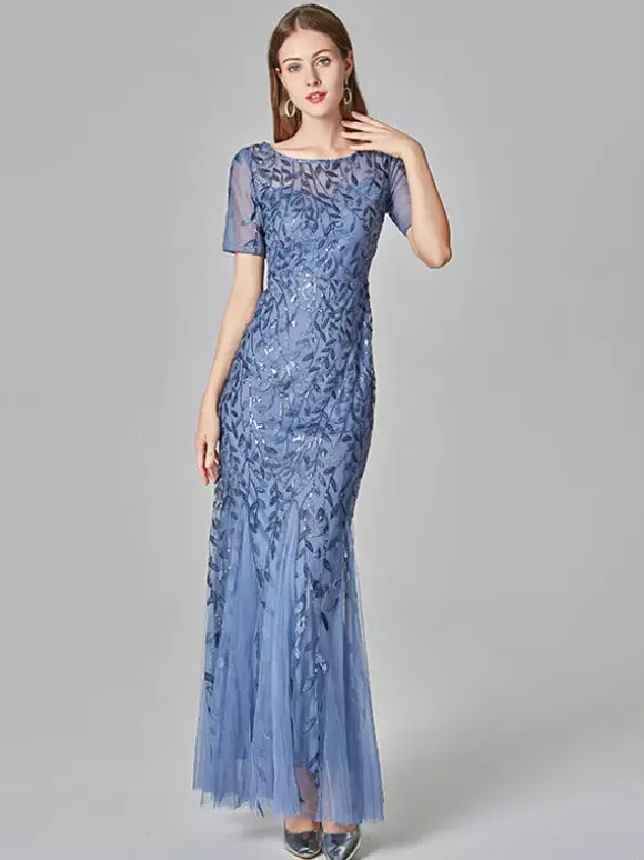 Mermaid Prom Dresses Short Sleeves Birthday Semi Formal Maxi Dress