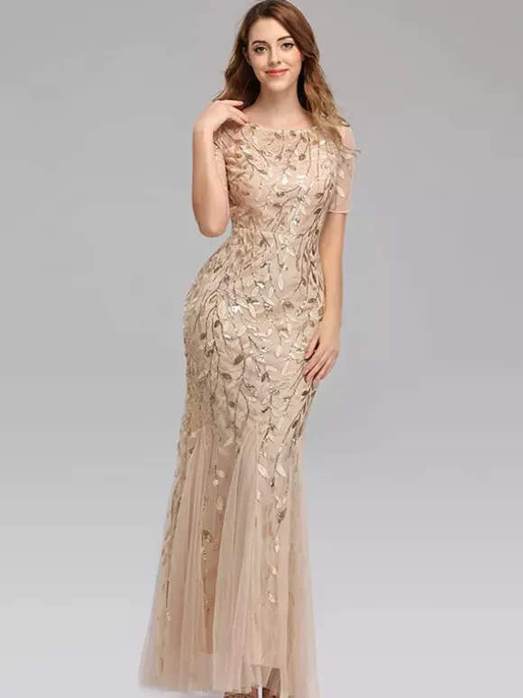 Mermaid Prom Dresses Short Sleeves Birthday Semi Formal Maxi Dress