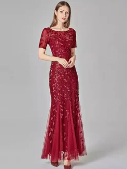 Mermaid Prom Dresses Short Sleeves Birthday Semi Formal Maxi Dress