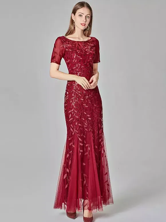 Mermaid Prom Dresses Short Sleeves Birthday Semi Formal Maxi Dress