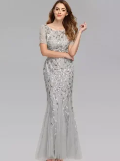 Mermaid Prom Dresses Short Sleeves Birthday Semi Formal Maxi Dress