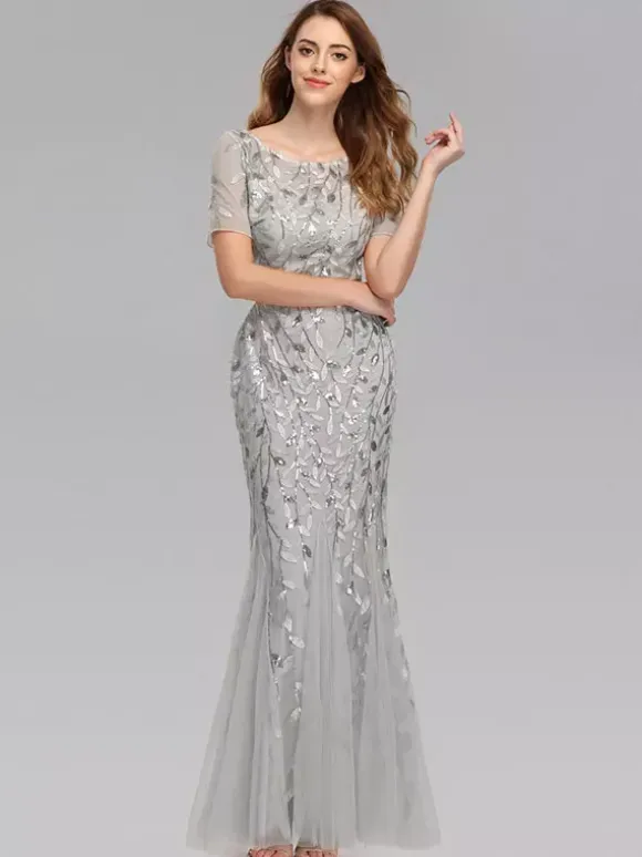 Mermaid Prom Dresses Short Sleeves Birthday Semi Formal Maxi Dress