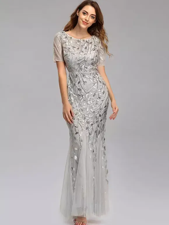 Mermaid Prom Dresses Short Sleeves Birthday Semi Formal Maxi Dress
